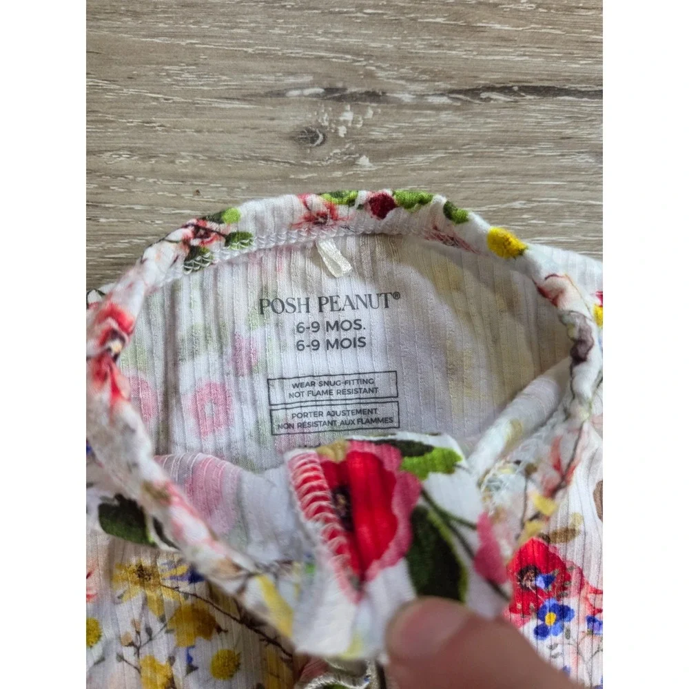 Posh Peanut Floral 1 Piece Ruffle Sleeper Pajamas Bamboo Infant 6-9m